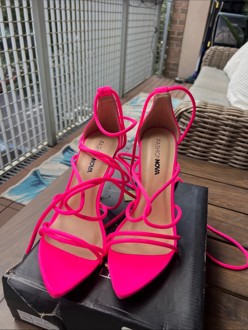 Fashion Nova Hot Pink Lace-Up Pointed Toe Heels